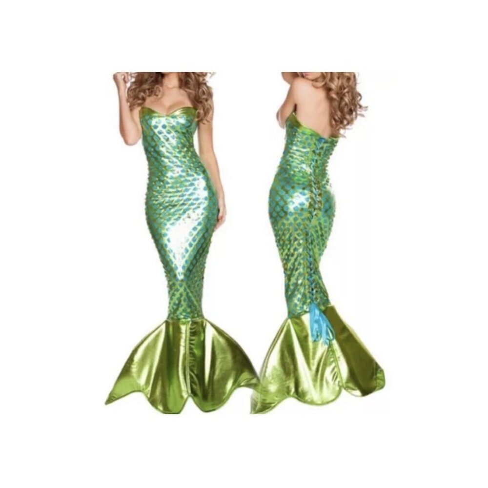 NEW Sexy Mermaid Halloween Costume Womens Small Cosplay Metallic Green Blue